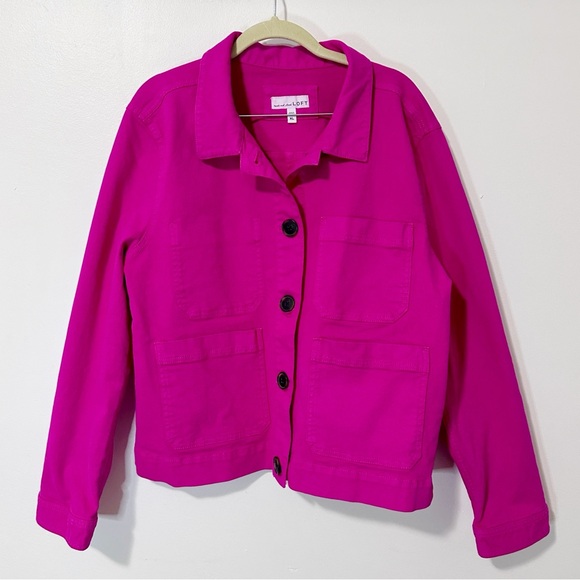 LOFT Denim Chore Utility Jacket in Hot Magenta Size Extra Large - Picture 1 of 7